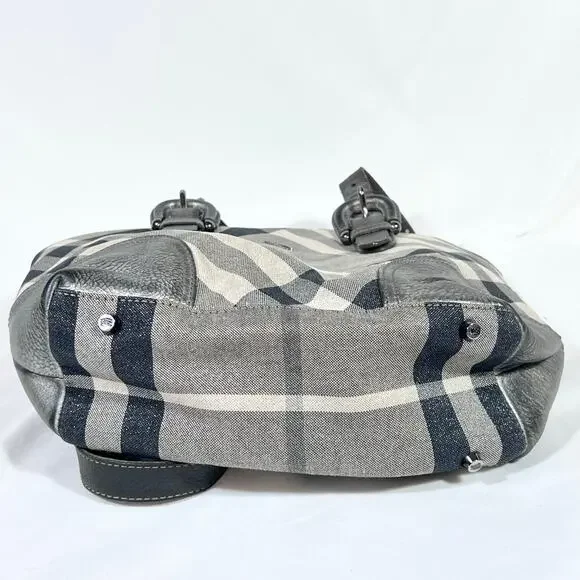 Burberry Super Nova Shimmer Check Tote Bag Canvas Leather Trim Open Top Pockets - Picture 4 of 16